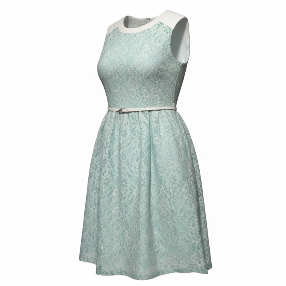 Calvin Klein Mint Floral Lace Overlay Fit & Flare Preppy Dress Women Size 10